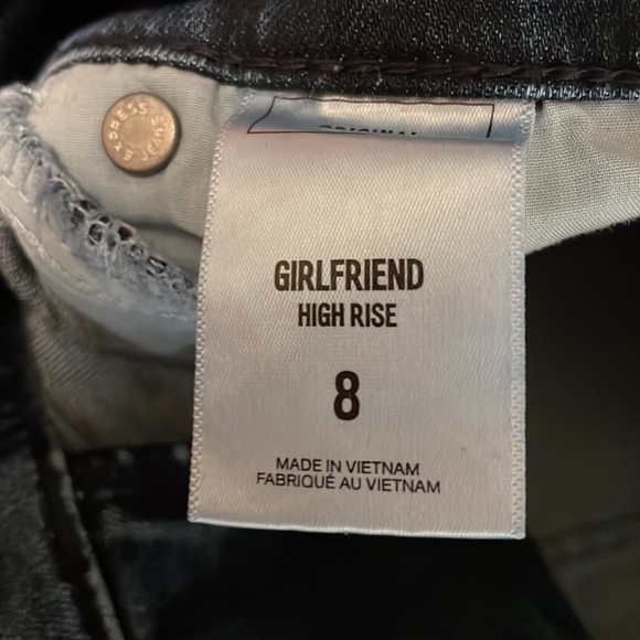 8 Express Girlfriend High Rise Distressed Bottom Jeans - Picture 3 of 6